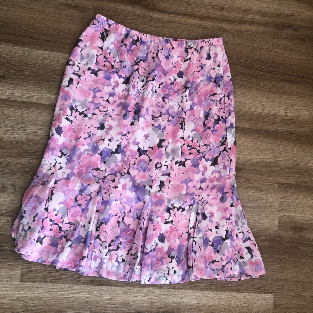 Alfred Dunner Pink and Purple Floral Midi Skirt